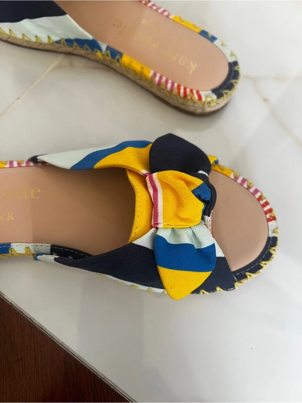 kate spade Multicolor Knotted Slide Mules - Yellow, Blue, Black
